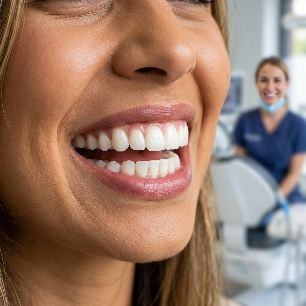 Bright natural smile after whitening and veneers